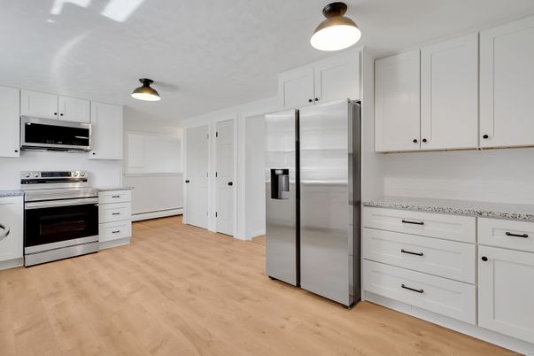 Interior, Kitchen, Stainless Steel Appliances, Wood Texture Flooring