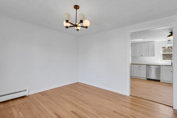 Empty room, Interior, Kitchen, Pendant Lights, Wood Texture Flooring