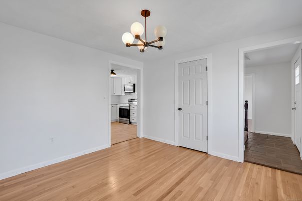 Empty room, Interior, Kitchen, Pendant Lights, Wood Texture Flooring