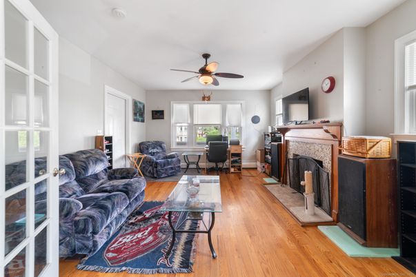 Fireplace, Home Office, Interior, Living room, Wood Texture Flooring