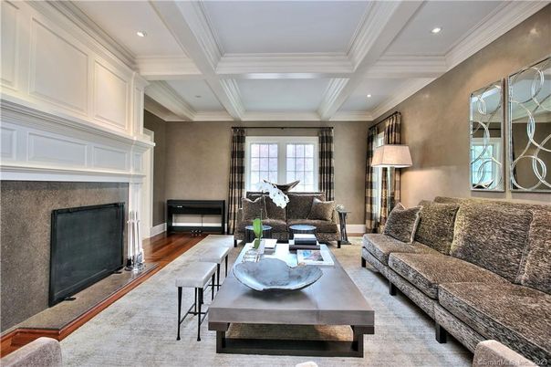 Fireplace, Interior, Living room, Piano, Recessed Lighting, Wood Texture Flooring