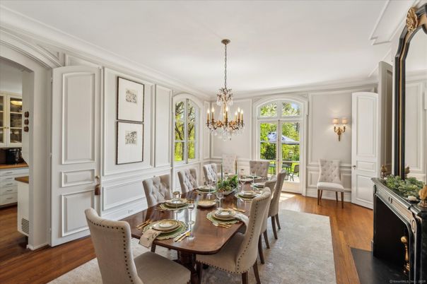 Chandelier, Dining room, Interior, Wood Texture Flooring