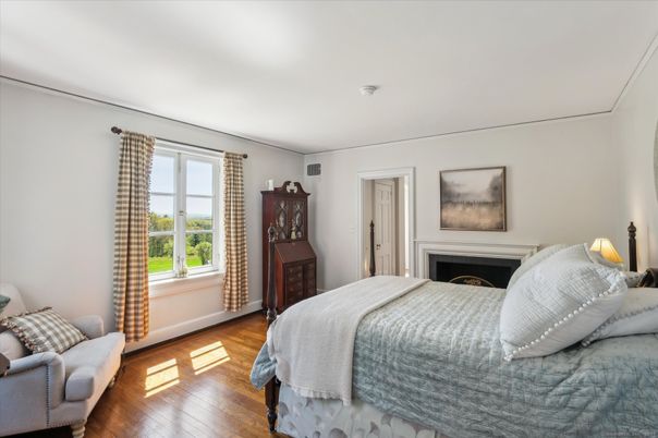 Bedroom, Fireplace, Interior, Wood Texture Flooring