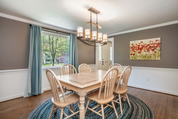 Chandelier, Dining room, Interior, Pendant Lights, Wood Texture Flooring