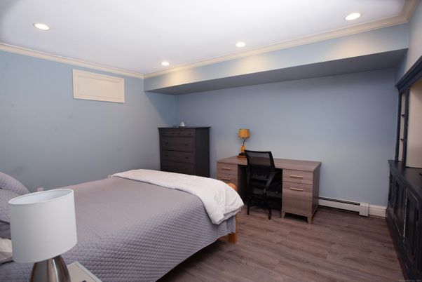 Bedroom, Home Office, Interior, Recessed Lighting, Wood Texture Flooring