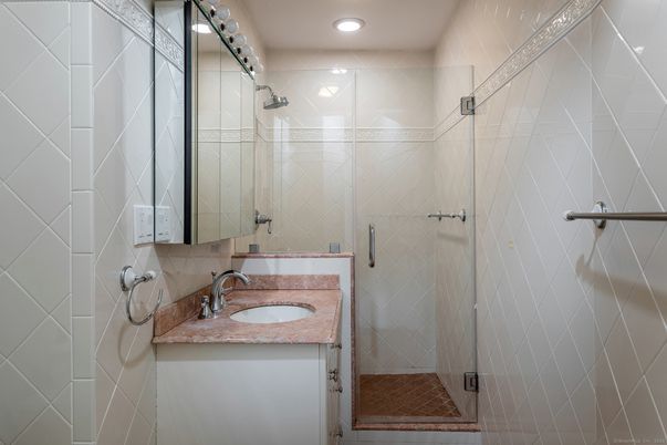 Bathroom, Glass Shower, Interior, Recessed Lighting