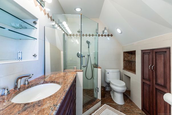 Bathroom, Glass Shower, Interior, Recessed Lighting