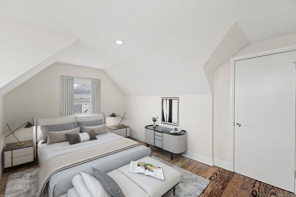 Bedroom, Interior, Recessed Lighting, Wood Texture Flooring