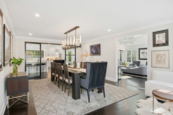 Dining room, Interior, Kitchen, Living room, Pendant Lights, Recessed Lighting, Wood Texture Flooring