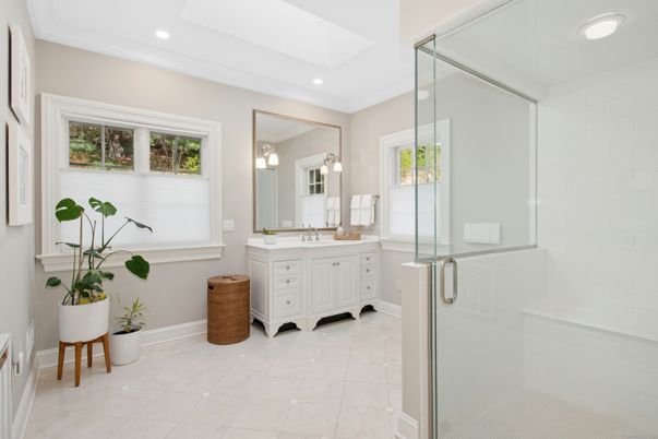 Bathroom, Glass Shower, Interior, Recessed Lighting