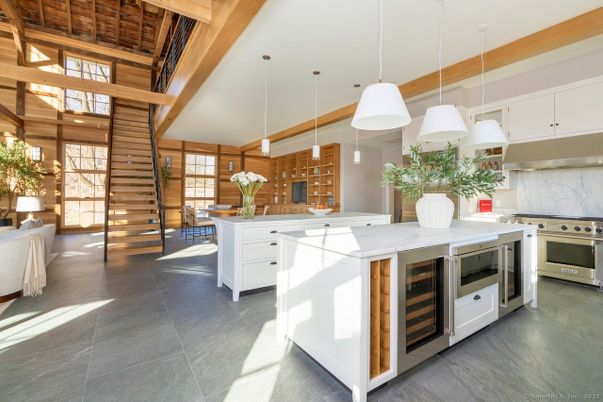 Interior, Kitchen, Pendant Lights, Stainless Steel Appliances, Wooden Beams, Wooden Ceilings