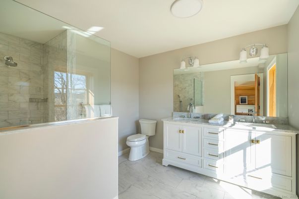 Bathroom, Dual Sink Vanities, Glass Shower, Interior, Marble