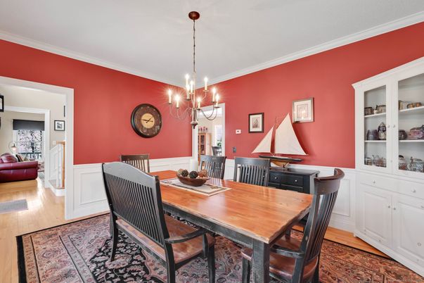 Chandelier, Dining room, Interior, Wood Texture Flooring
