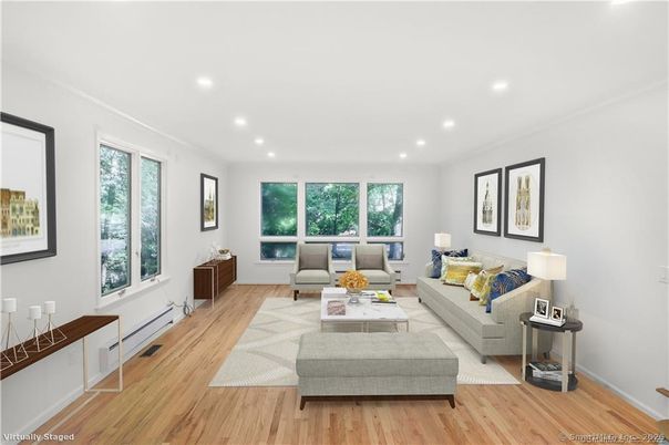 Interior, Living room, Recessed Lighting, Wood Texture Flooring