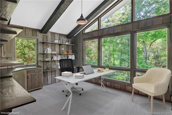 Home Office, Interior, Pendant Lights, Wooden Beams