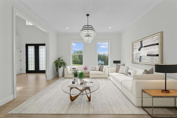 Chandelier, Interior, Living room, Recessed Lighting, Wood Texture Flooring