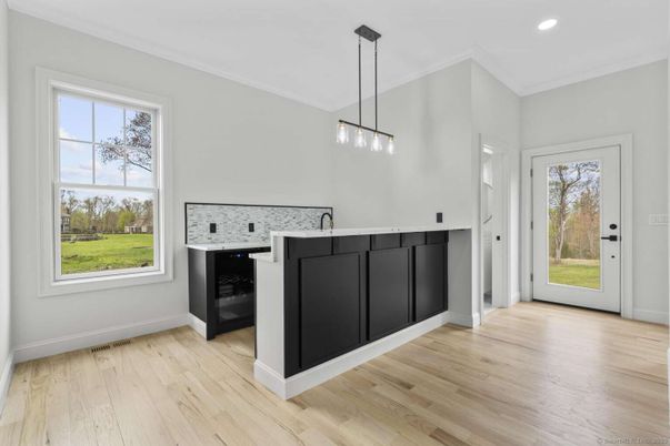 Interior, Kitchen, Pendant Lights, Recessed Lighting, Wood Texture Flooring
