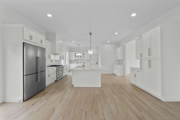 Interior, Kitchen, Pendant Lights, Recessed Lighting, Wood Texture Flooring