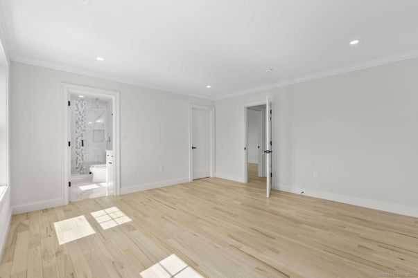 Bathroom, Empty room, Interior, Recessed Lighting, Wood Texture Flooring