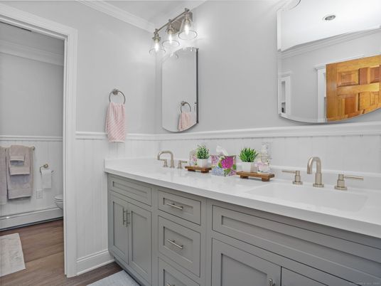 Bathroom, Dual Sink Vanities, Interior, Wood Texture Flooring