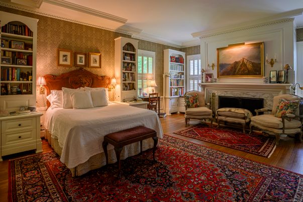 Bedroom, Fireplace, Interior, Wood Texture Flooring