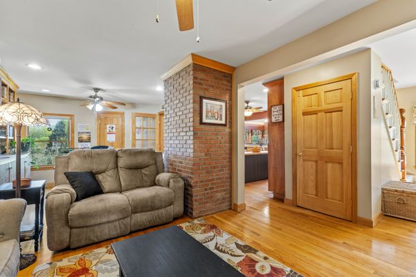 Interior, Recessed Lighting, Stone Walls, Wood Texture Flooring