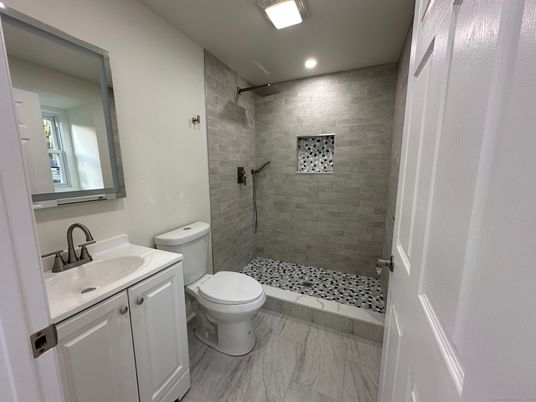 Bathroom, Glass Shower, Interior, Marble, Recessed Lighting
