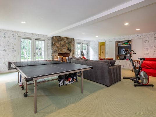 Fitness Equipment, Game Room, Interior, Recessed Lighting, Stone Walls