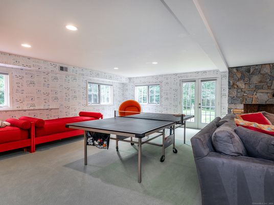 Game Room, Interior, Recessed Lighting, Stone Walls