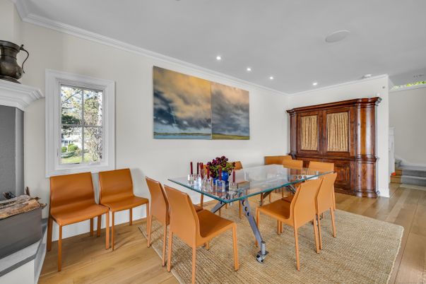 Dining room, Interior, Recessed Lighting, Wood Texture Flooring