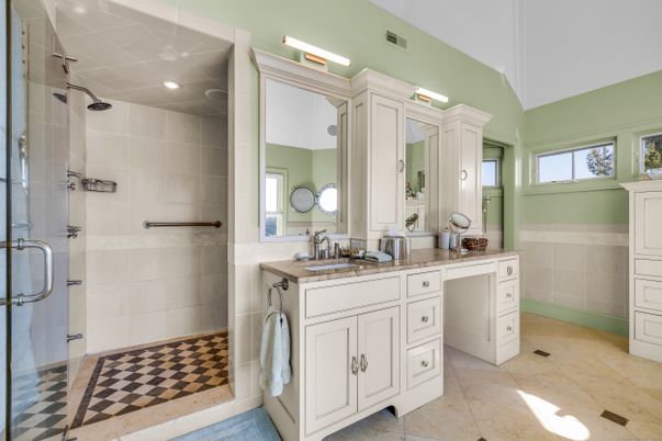 Bathroom, Dual Sink Vanities, Glass Shower, Interior, Recessed Lighting