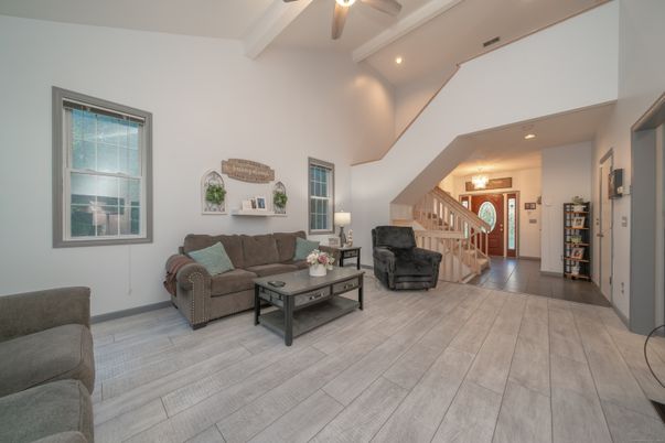 Interior, Living room, Recessed Lighting, Wood Texture Flooring