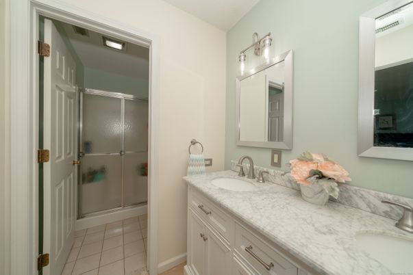 Bathroom, Dual Sink Vanities, Glass Shower, Interior