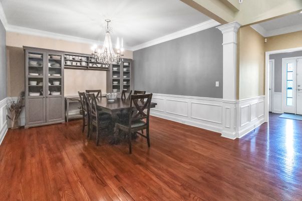 Chandelier, Dining room, Interior, Wood Texture Flooring