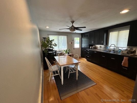 Dining room, Interior, Kitchen, Recessed Lighting, Wood Texture Flooring