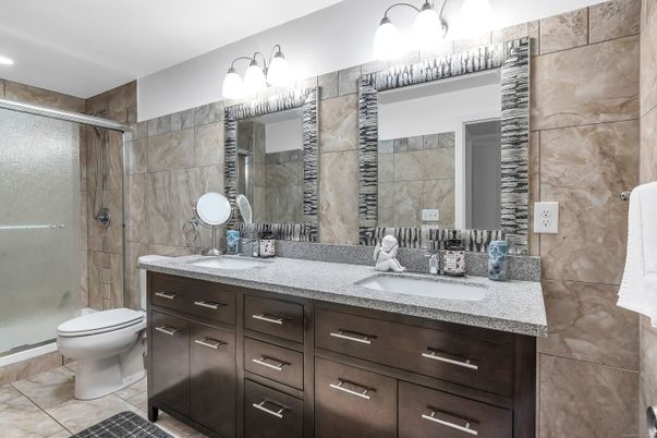 Bathroom, Dual Sink Vanities, Glass Shower, Interior, Recessed Lighting