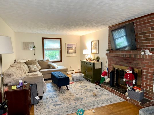 Fireplace, Interior, Living room, Stone Walls, Wood Texture Flooring