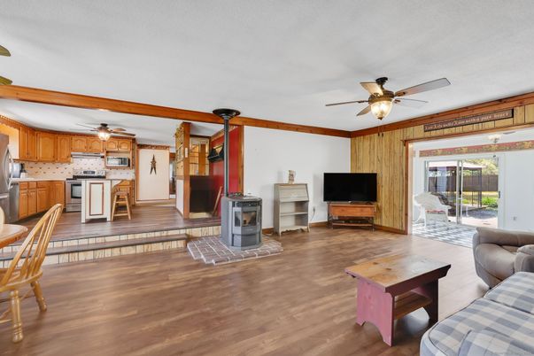 Fireplace, Interior, Kitchen, Wood Texture Flooring