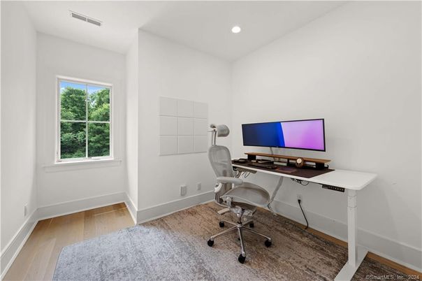Home Office, Interior, Recessed Lighting, Wood Texture Flooring