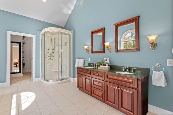 Bathroom, Dual Sink Vanities, Glass Shower, Interior, Recessed Lighting