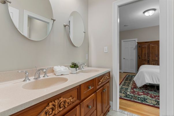 Bathroom, Bedroom, Dual Sink Vanities, Interior, Wood Texture Flooring