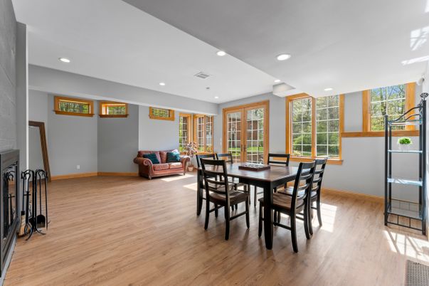 Dining room, Interior, Recessed Lighting, Wood Texture Flooring