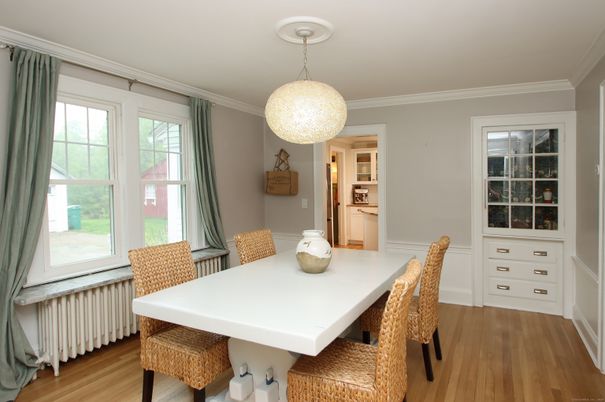Dining room, Interior, Pendant Lights, Wood Texture Flooring