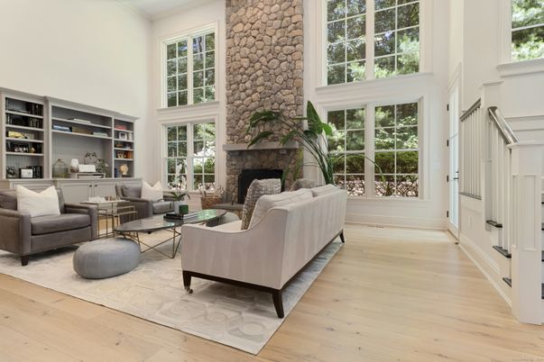 Fireplace, Interior, Living room, Stone Walls, Wood Texture Flooring