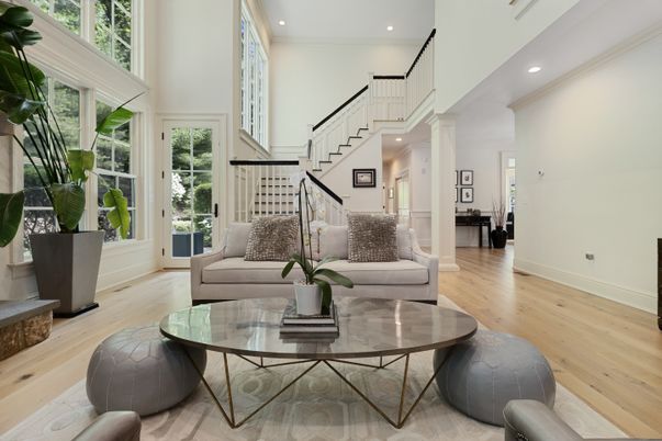 Interior, Living room, Recessed Lighting, Wood Texture Flooring