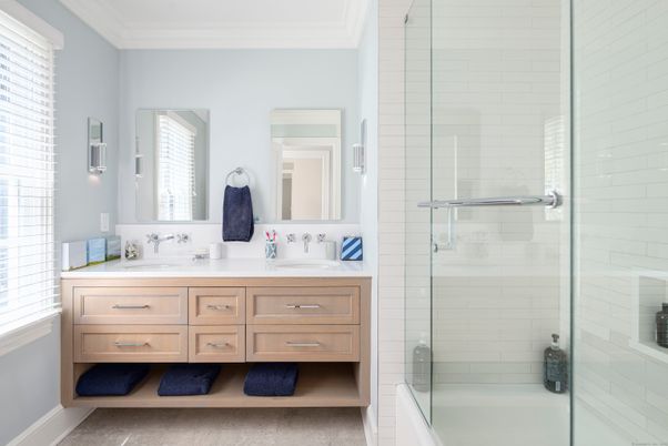 Bathroom, Dual Sink Vanities, Glass Shower, Interior