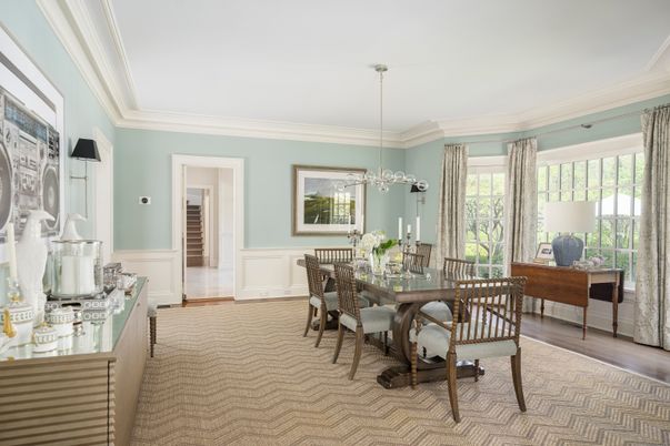 Dining room, Interior, Pendant Lights, Wood Texture Flooring