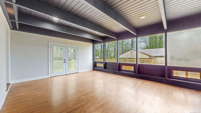 Empty room, Fireplace, Interior, Recessed Lighting, Wood Texture Flooring