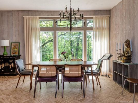 Chandelier, Dining room, Interior, Wood Texture Flooring, Wooden Walls