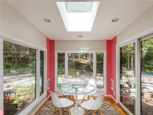 Dining room, Interior, Recessed Lighting, Sun Room, Wood Texture Flooring